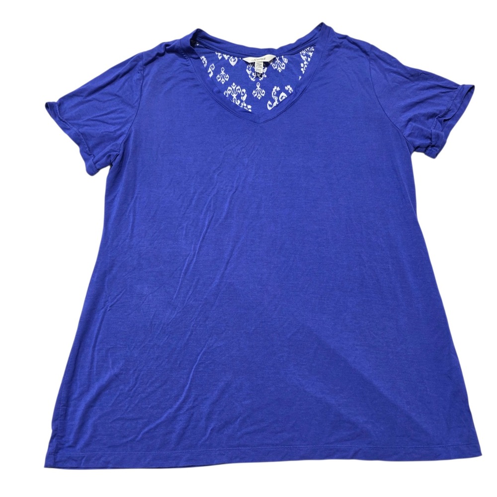 Soma T-Shirt Womens Large Blue V-Neck Short Sleeve Rayon Spandex Stretch Soft